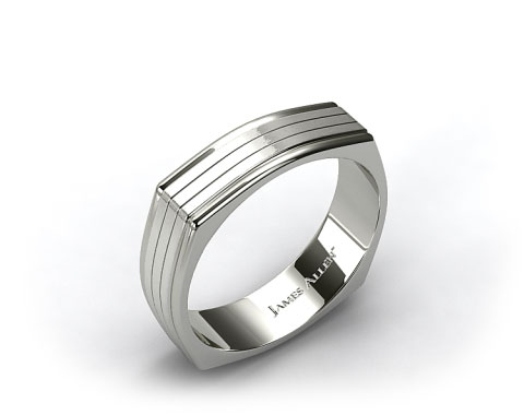 14k White Gold 7mm Squared Satin Finish Comfort Fit Wedding Band